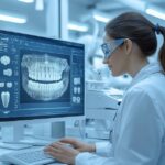 AI software analyzing dental X-ray to detect cavities and bone loss