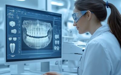 AI software analyzing dental X-ray to detect cavities and bone loss